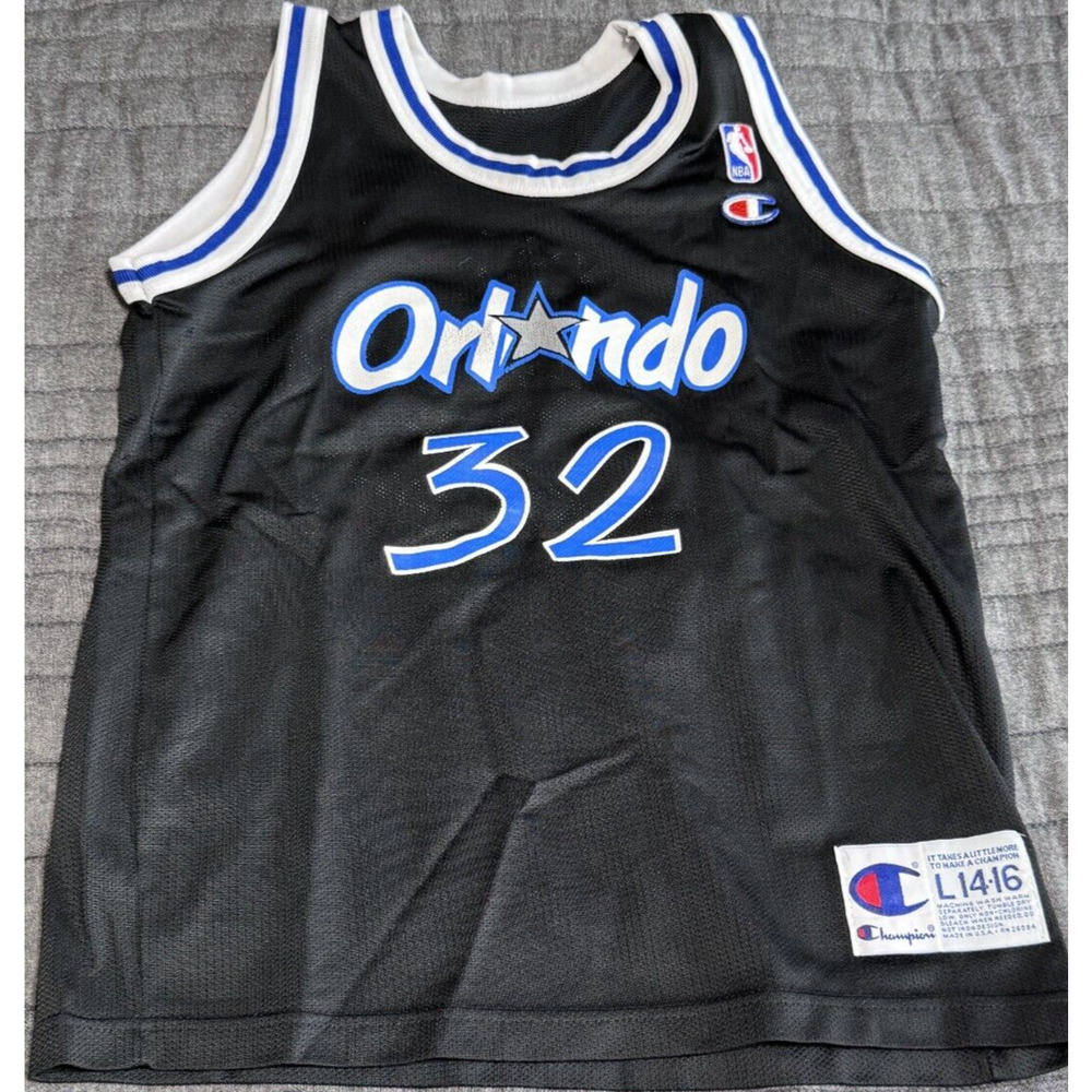 Shaquille O'Neal NBA Orlando Magic Vintage Champion Black Home Jersey Boys 14-16